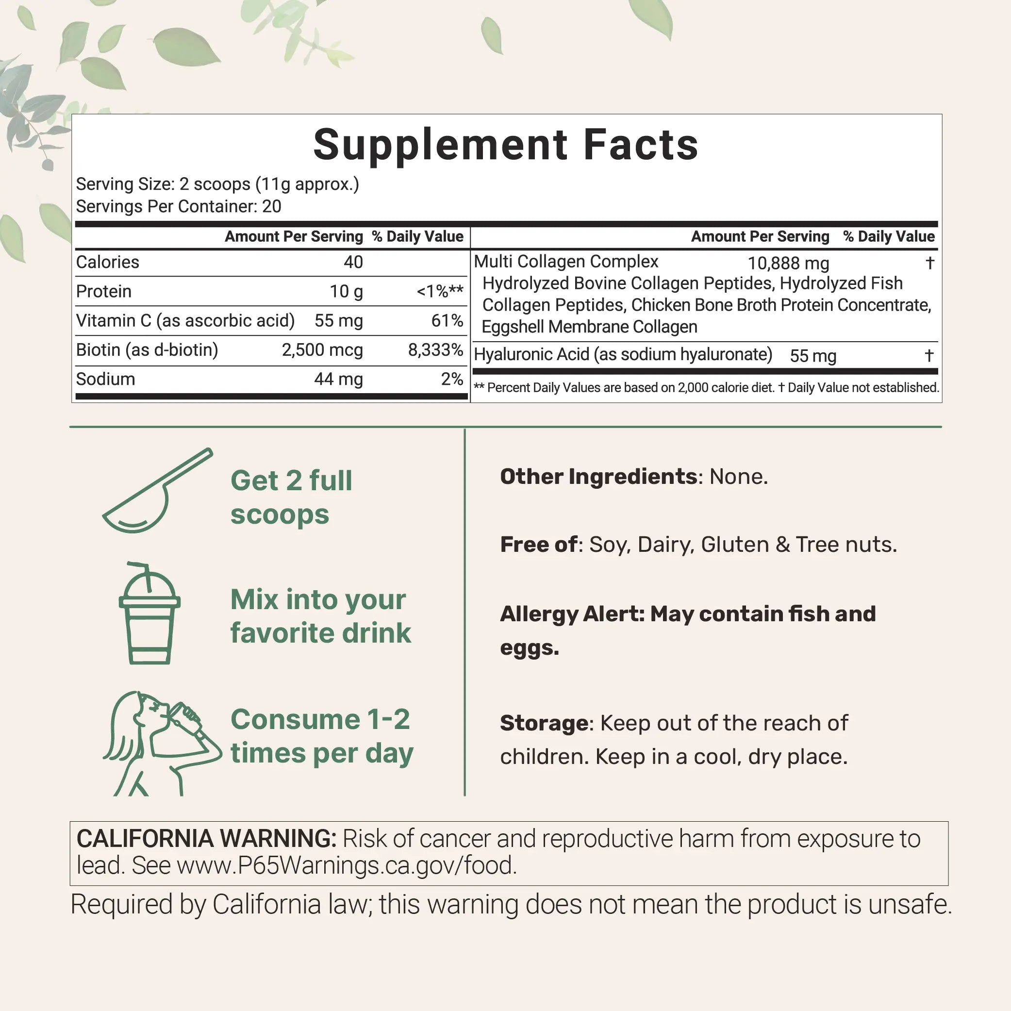 Micro Ingredients Multi Collagen Peptides Powder, 8oz
