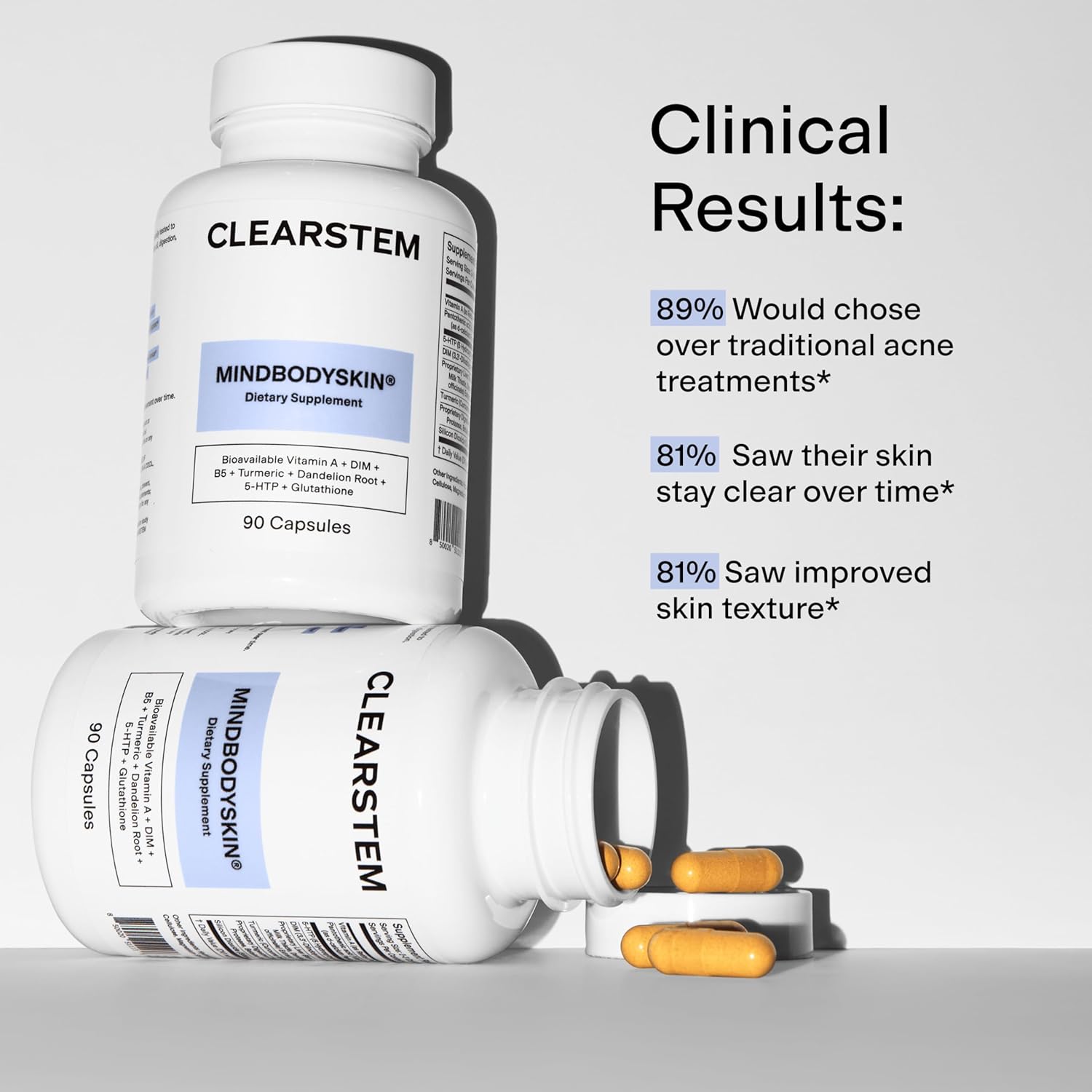 CLEARSTEM -  Hormonal Acne Supplement (5-HTP) - Natural DIM Supplement - Skin Care Vitamins - Hormone Balance, Antioxidants - Gluten Free, Cruelty Free - 30 Servings, 90 Capsules-Shop