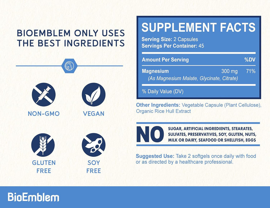 Triple Magnesium Complex 300mg|High Absorption Chelated Formula | Vegan, Non-GMO, Gluten-Free | 90 Capsules-Shop