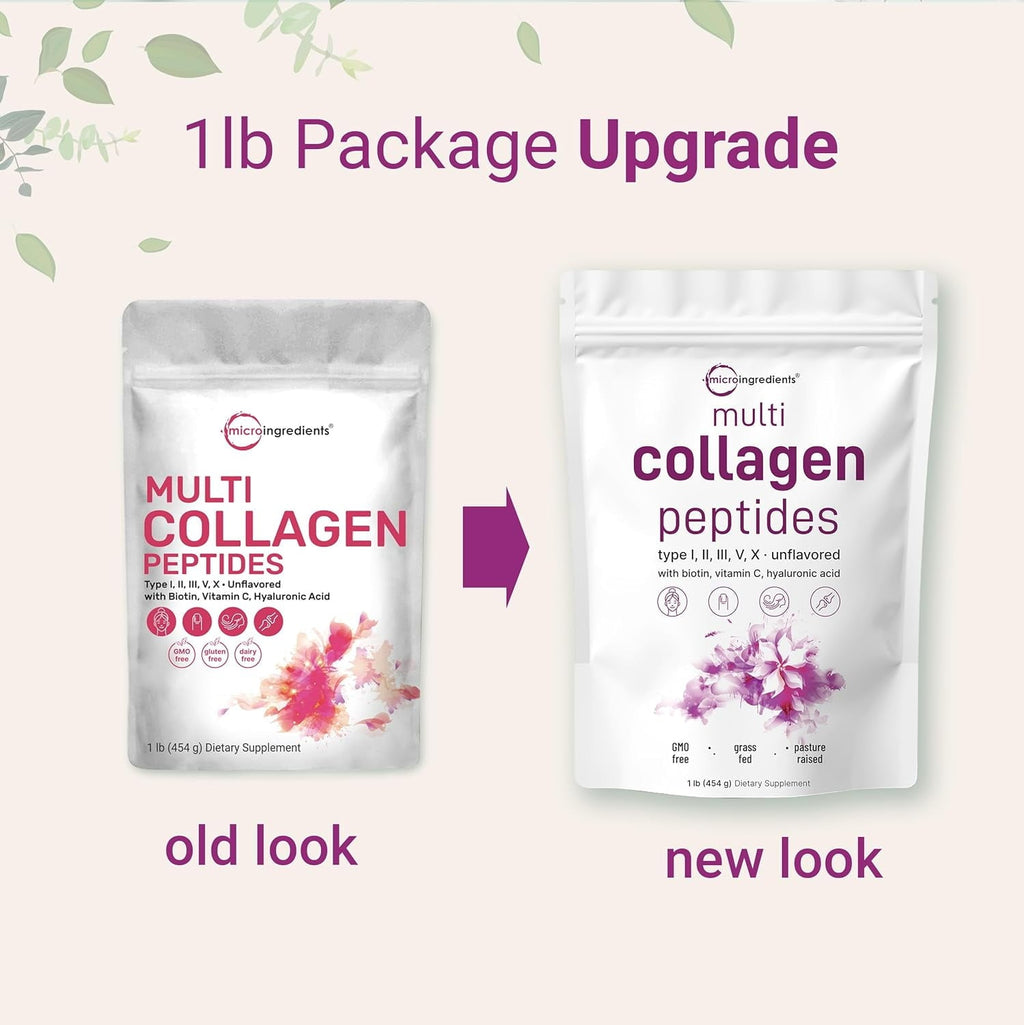 Micro Ingredients Multi Collagen Protein Powder, 2lb | Type I,II,III,V,X with Biotin, Hyaluronic Acid, Vitamin C - Unflavored Collagen Peptides