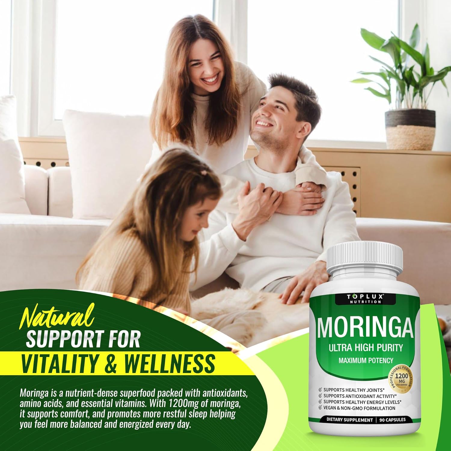 Moringa Capsules 1200mg – Pure Oleifera Leaf Superfood for Immune & Skin Health | Vegan, Non-GMO | 90 Capsules-Shop