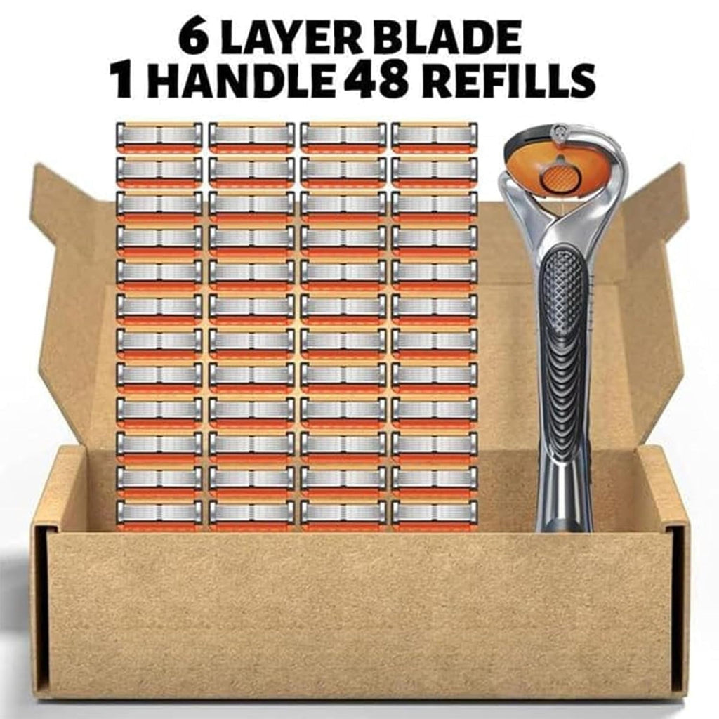 48-Piece Men's Razor Blade Replacement Set with Free Handle - Ultra Sharp Stainless Steel Blades for Smooth Shaving, Long Handle Double Edge Razor Blades, Travel Carry Handling Manual Shaver(24pcs)-Shop