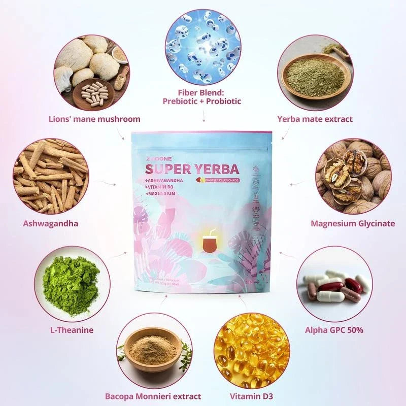 Super Yerba | Yerba Mate Instant Tea Powder |  RASPBERRY LEMONADE Flavor | 30 Se