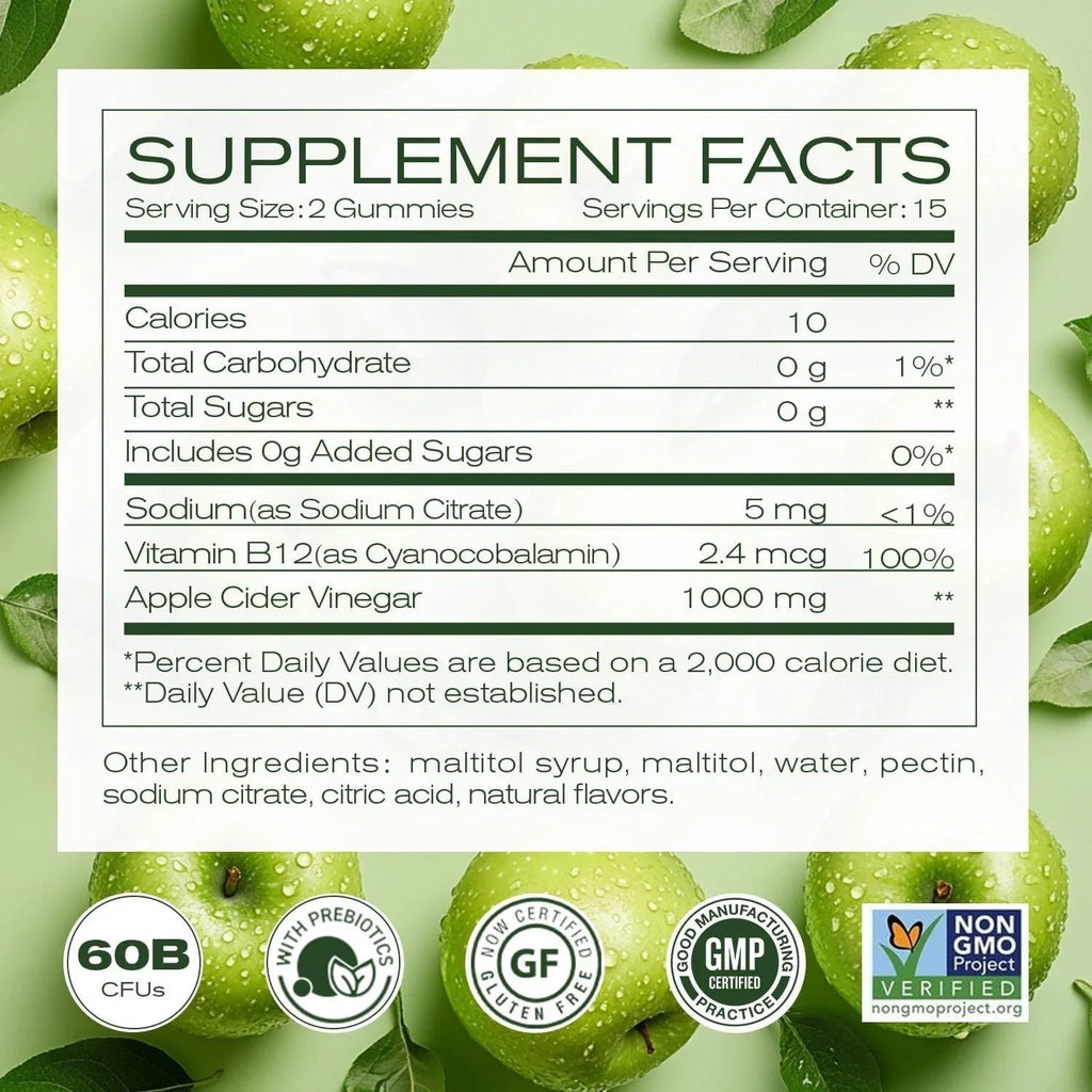 Apple Cider Vinegar Gummies  Formulated to Support Normal Energy Levels & Gut He